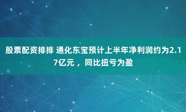 股票配资排排 通化东宝预计上半年净利润约为2.17亿元 ，同比扭亏为盈